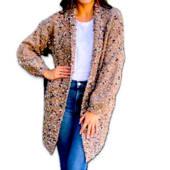 Confetti cardigan long  Mocha Cardigan Davi & Dani Boutique NWT - Picture 4 of 12